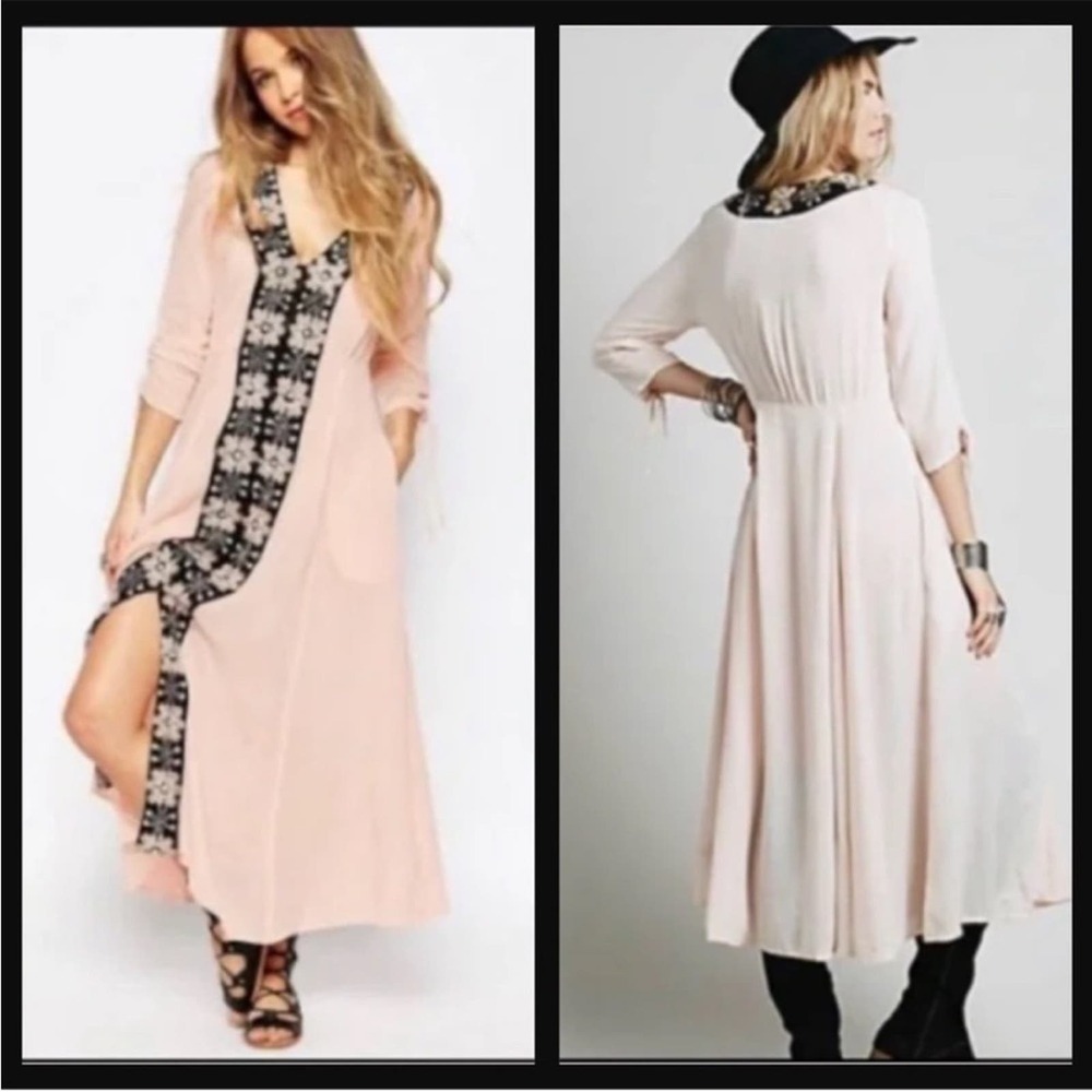 Free People Journey to the Horizon Maxi Dress 4 pink‎ boho hippie embroidery